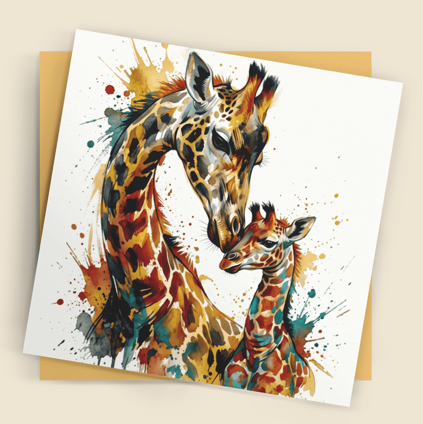 Giraffe & Calf – Fine Art Greeting Card (6×6) - Bella Leaf StudioPremium Art Prints