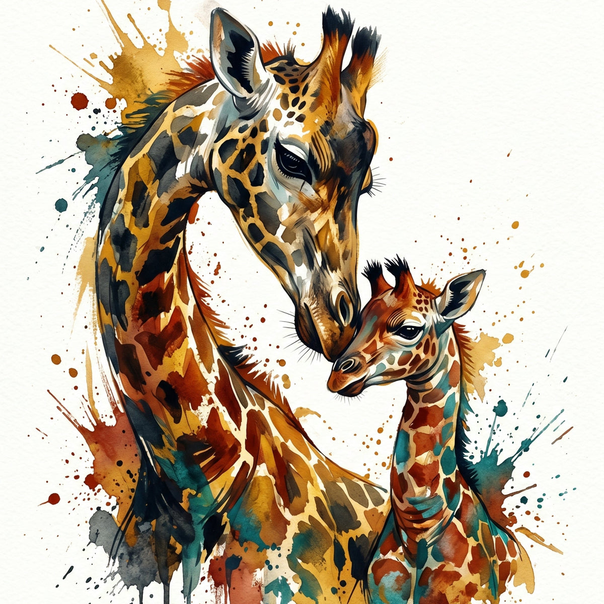 Giraffe & Calf – Fine Art Greeting Card (6×6) - Bella Leaf StudioPremium Art Prints