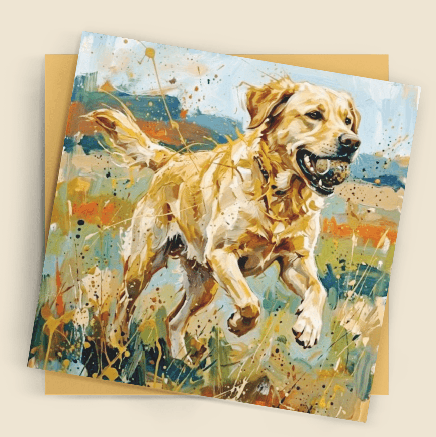 Golden Retriever Art Card – Contemporary Abstract Dog Illustration - Bella Leaf StudioPremium Art Prints