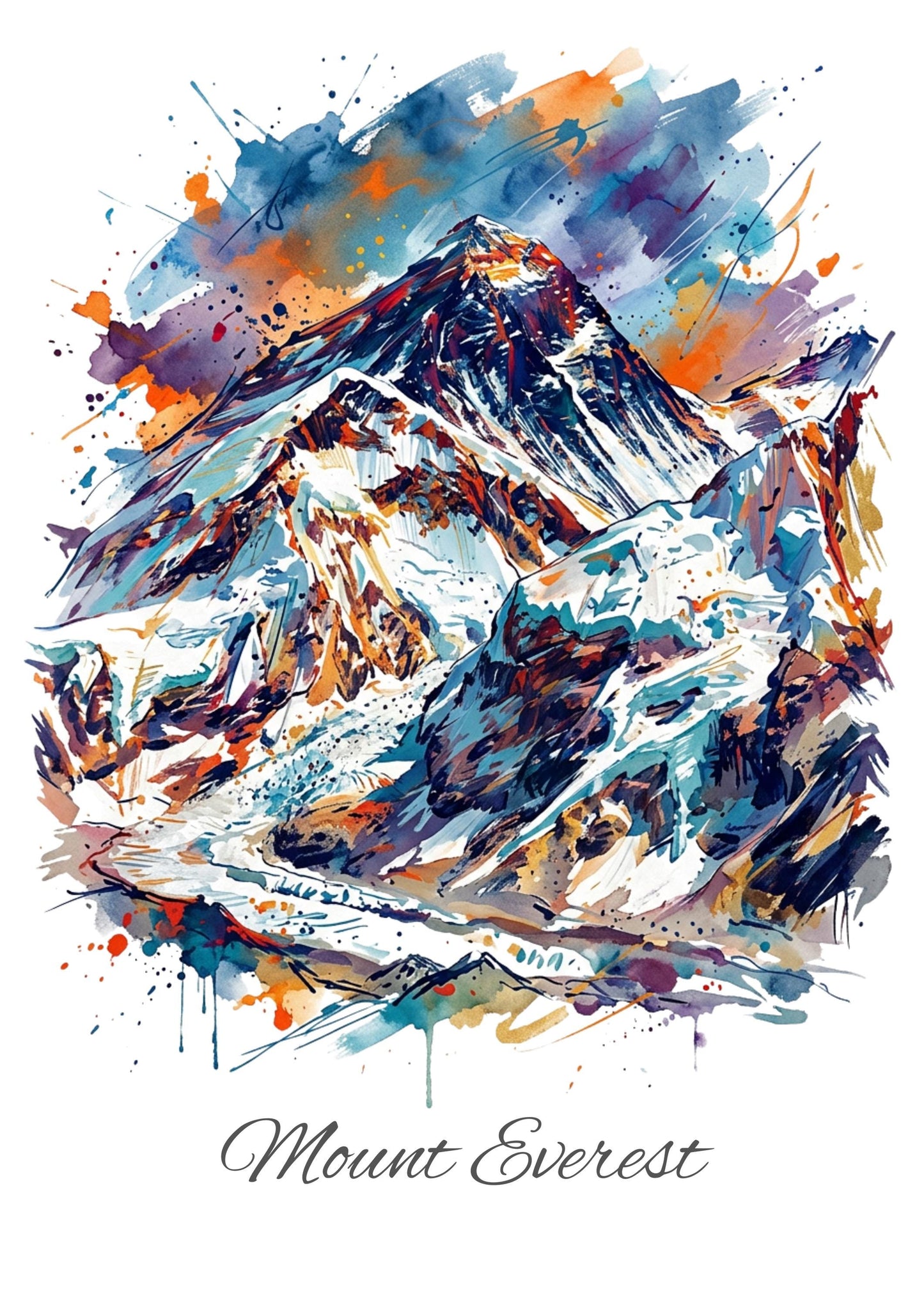 Mount Everest Coloursplash Travel Print – Modern Himalayas Wall Art