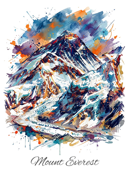 Mount Everest Coloursplash Travel Print – Modern Himalayas Wall Art
