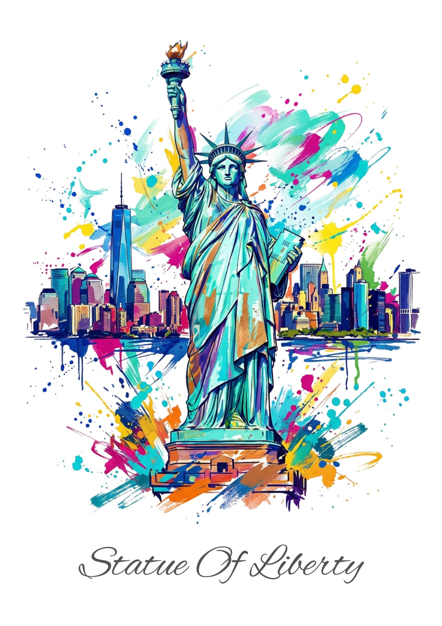 Statue of Liberty Coloursplash Travel Print – Modern New York Wall Art