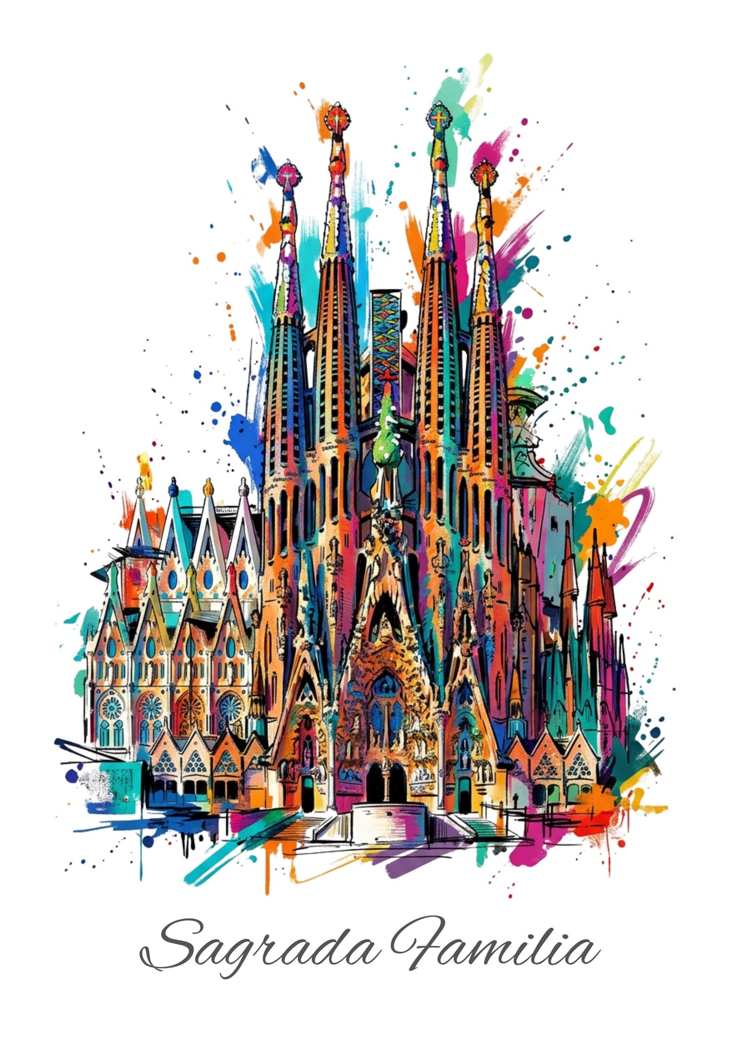 Sagrada Familia Coloursplash Travel Print – Modern Barcelona Wall Art