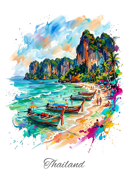 Thailand Coloursplash Travel Print – Modern Tropical Beach Wall Art