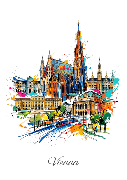 Vienna Coloursplash Travel Print – Modern Austria Wall Art