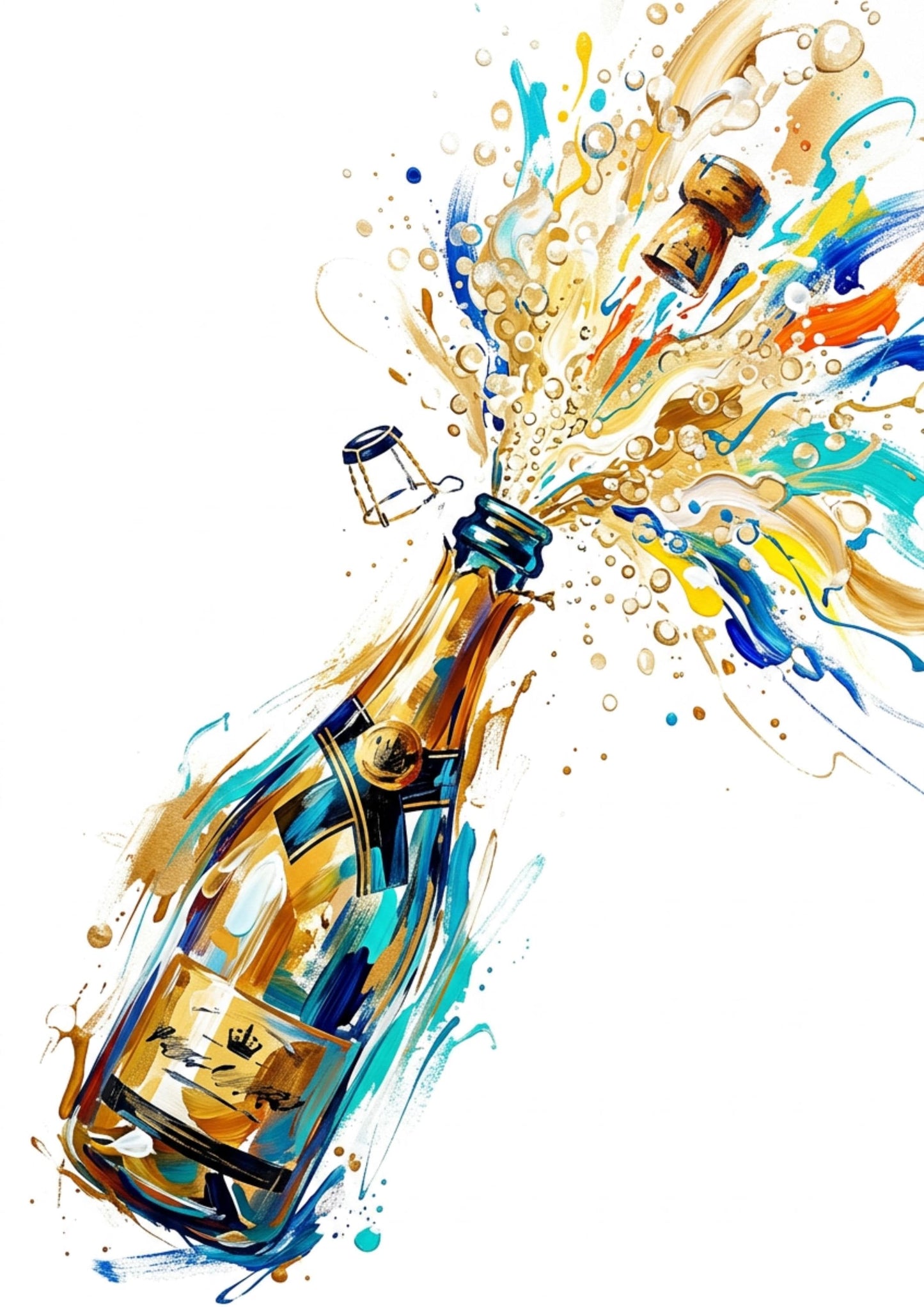 Champagne Bottle Pop – Celebration Coloursplash Art Print