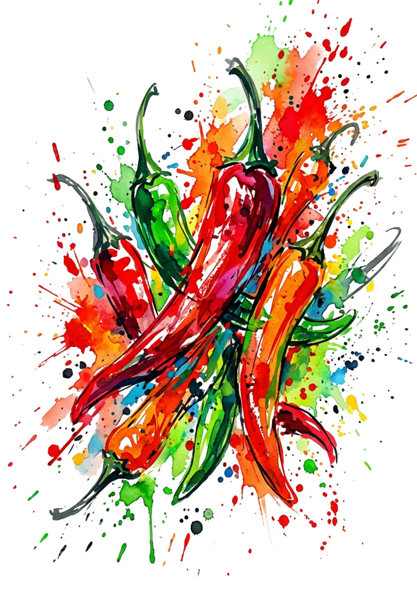 Chilli Peppers – Modern Coloursplash Kitchen Art Print