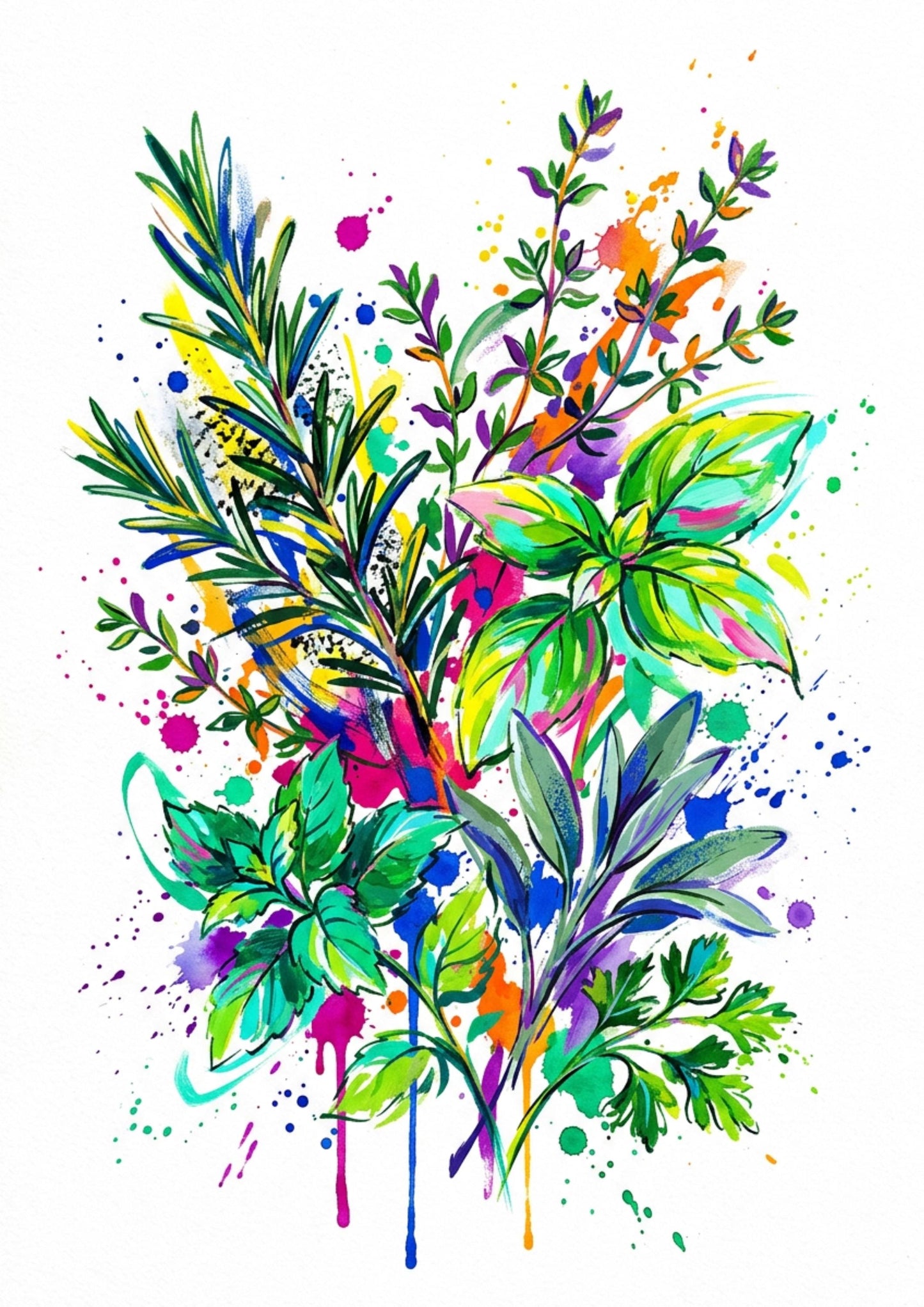 Kitchen Herbs – Modern Coloursplash Botanical Art Print