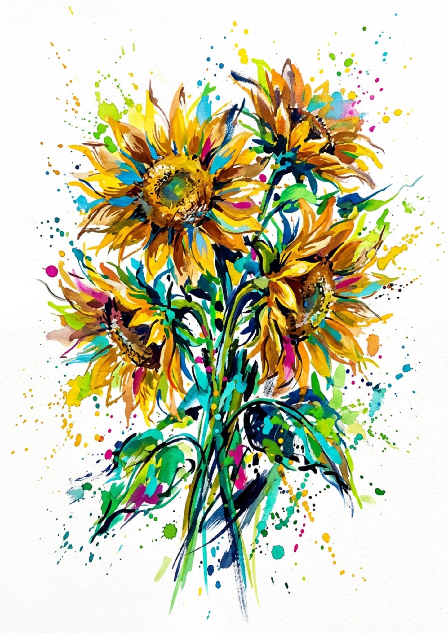 Sunflowers – Modern Coloursplash Floral Art Print