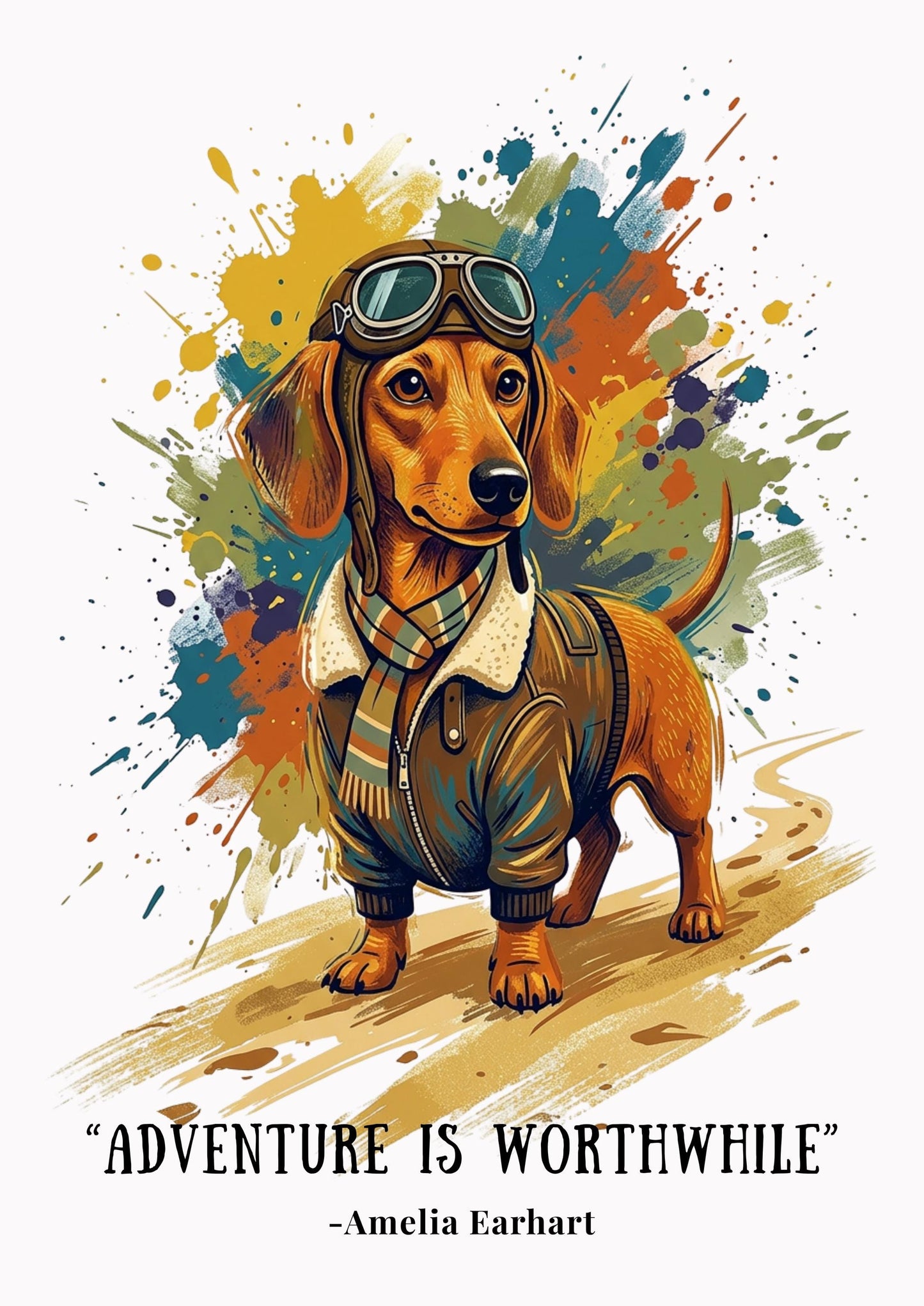 Dachshund Aviator Coloursplash Quote Print – Modern Inspirational Wall Art