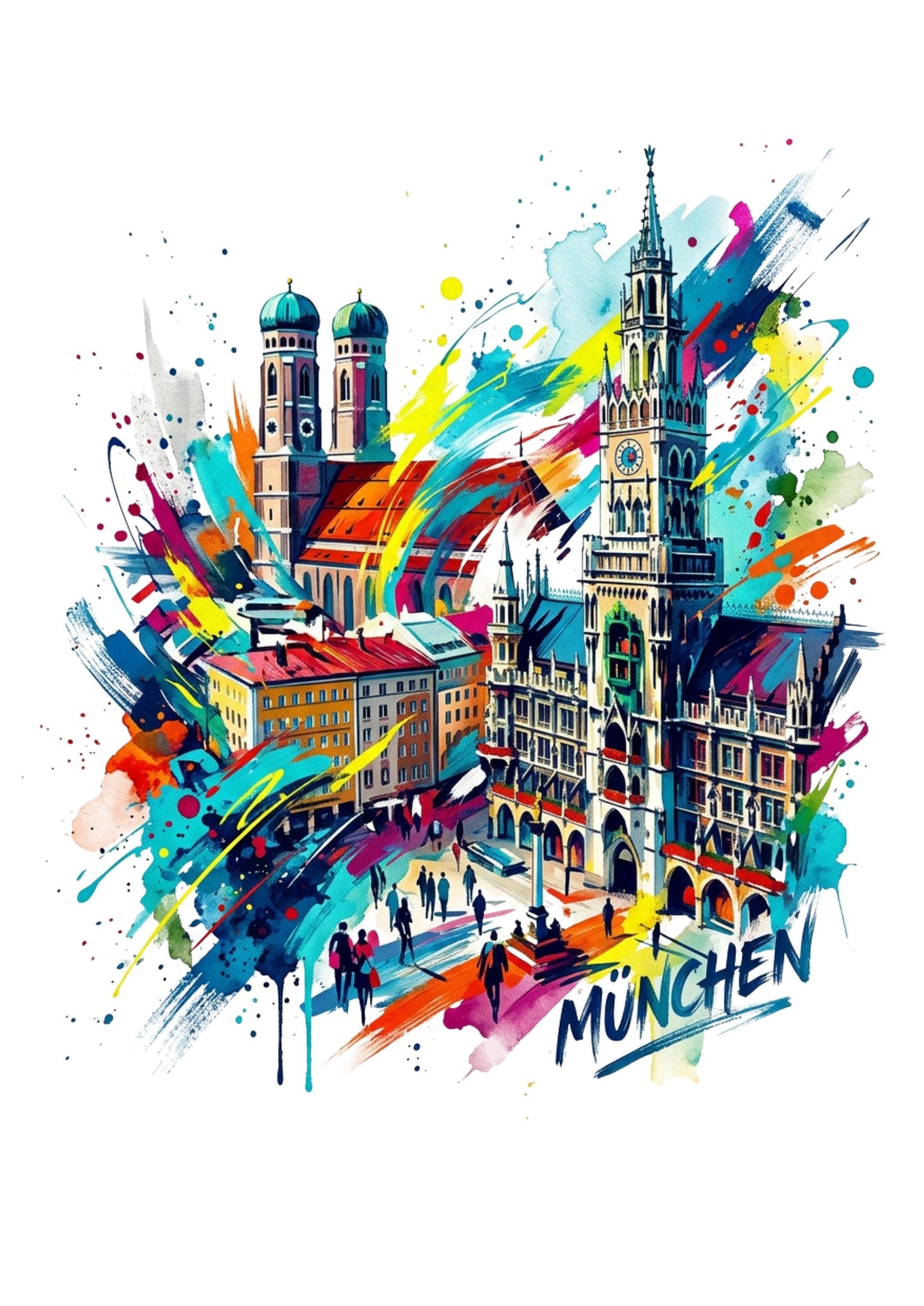 Munich Coloursplash Travel Print – Modern Germany Wall Art