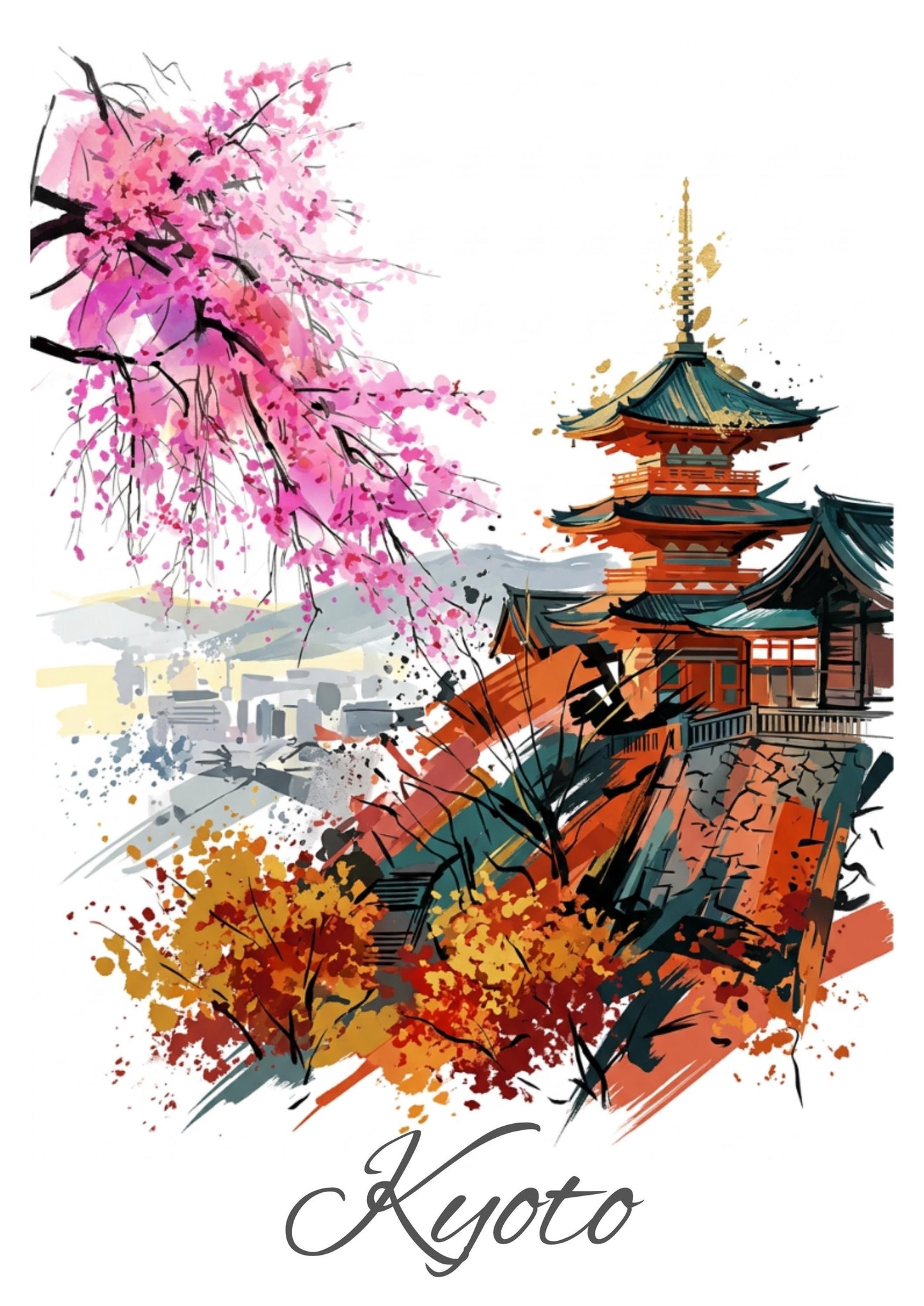 Kyoto Travel Print – Modern Japan Pagoda Poster