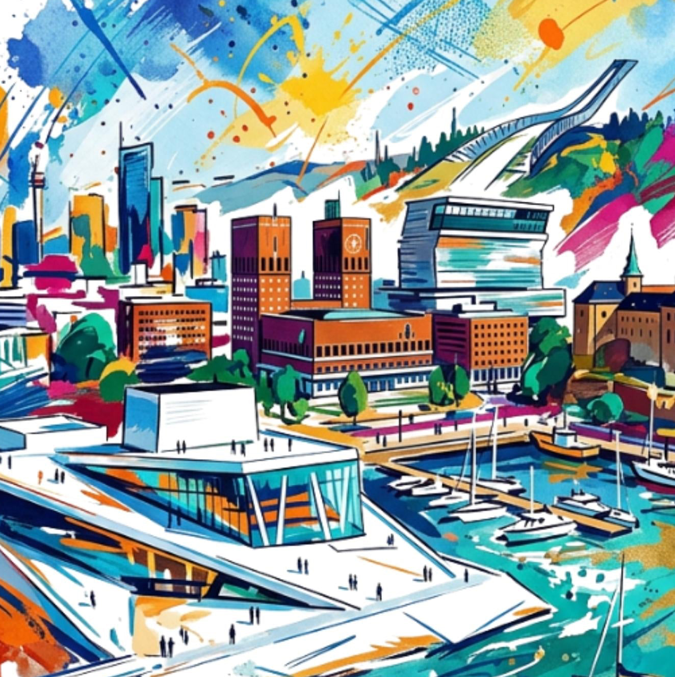 Oslo Coloursplash Travel Print – Modern Norway Wall Art