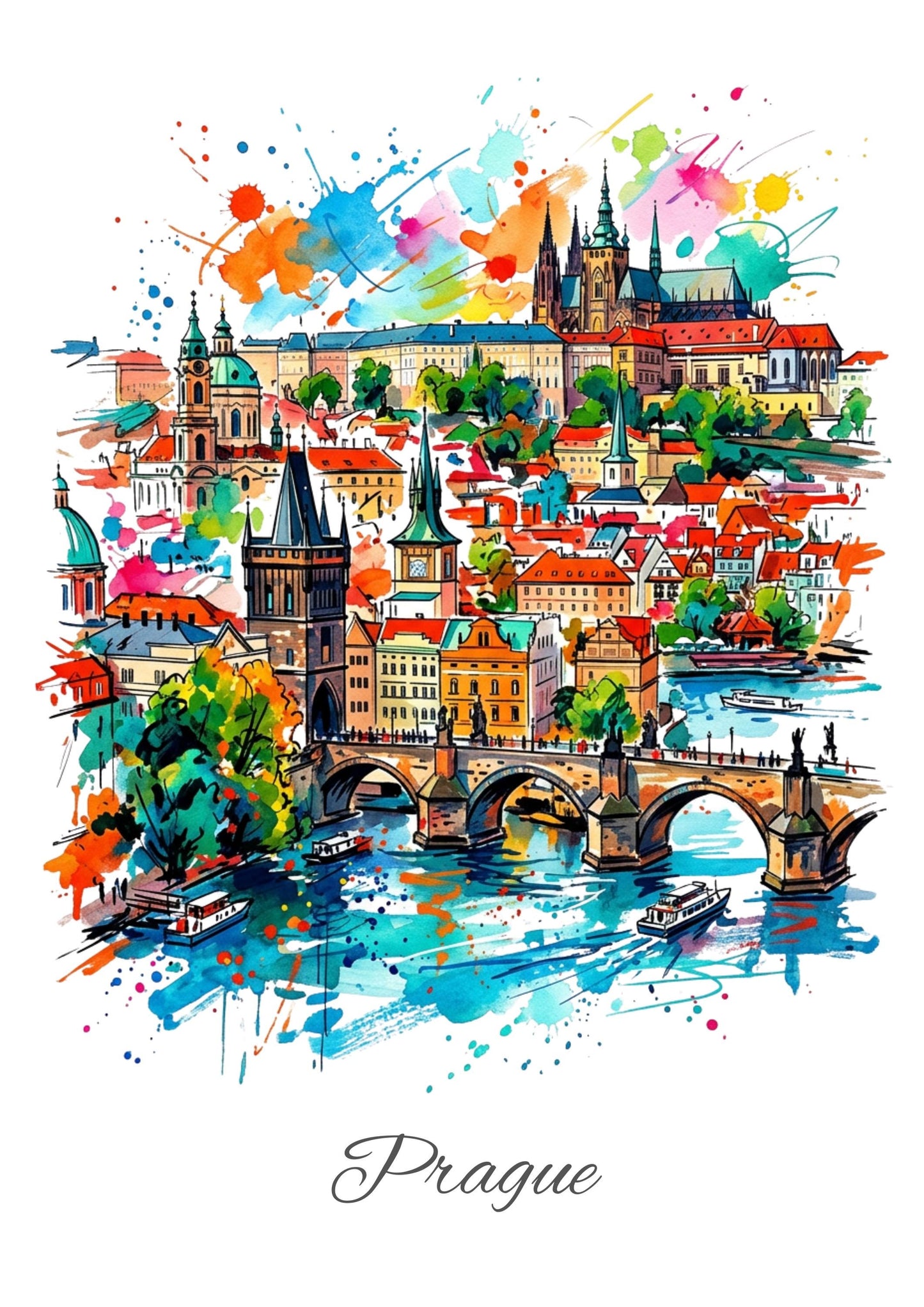 Prague Coloursplash Travel Print – Modern Czech Republic Wall Art