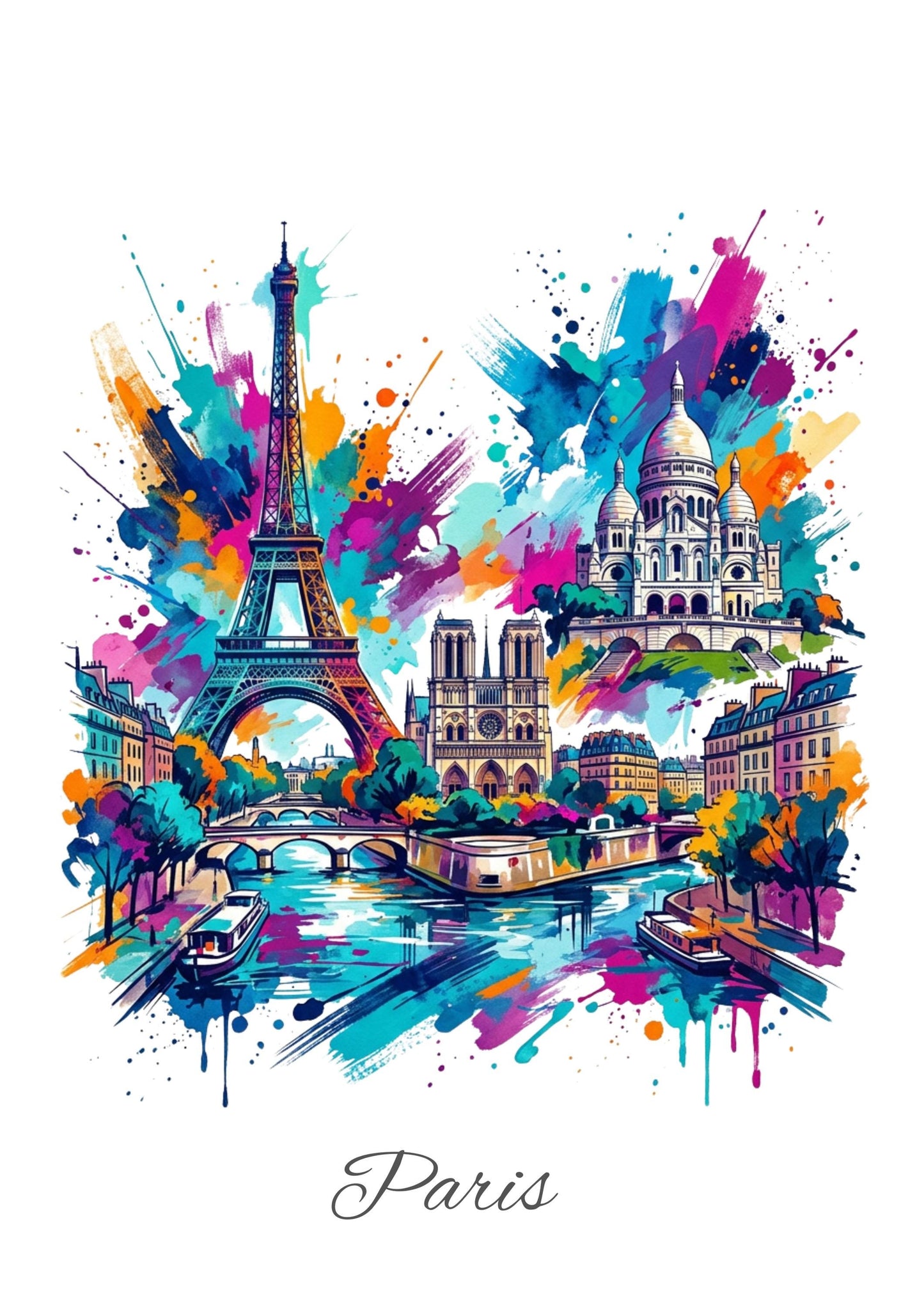 Paris Coloursplash Travel Print – Modern France Wall Art