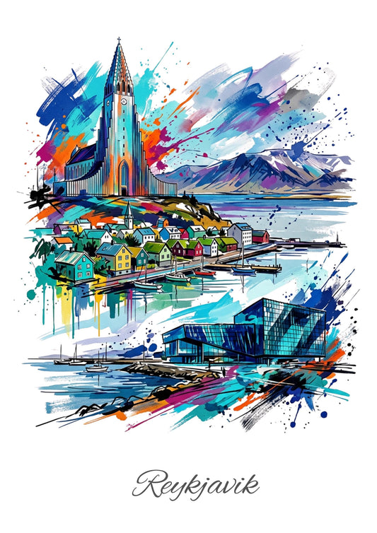 Reykjavik Coloursplash Travel Print – Modern Iceland Wall Art