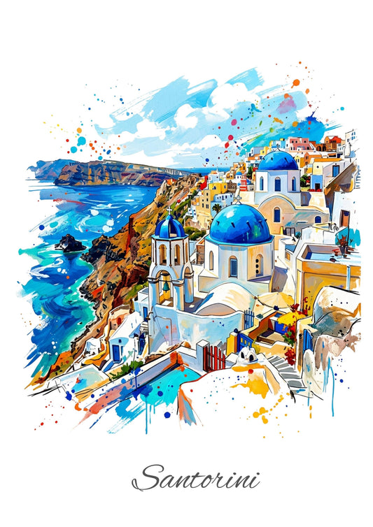 Santorini Coloursplash Travel Print – Modern Greece Wall Art