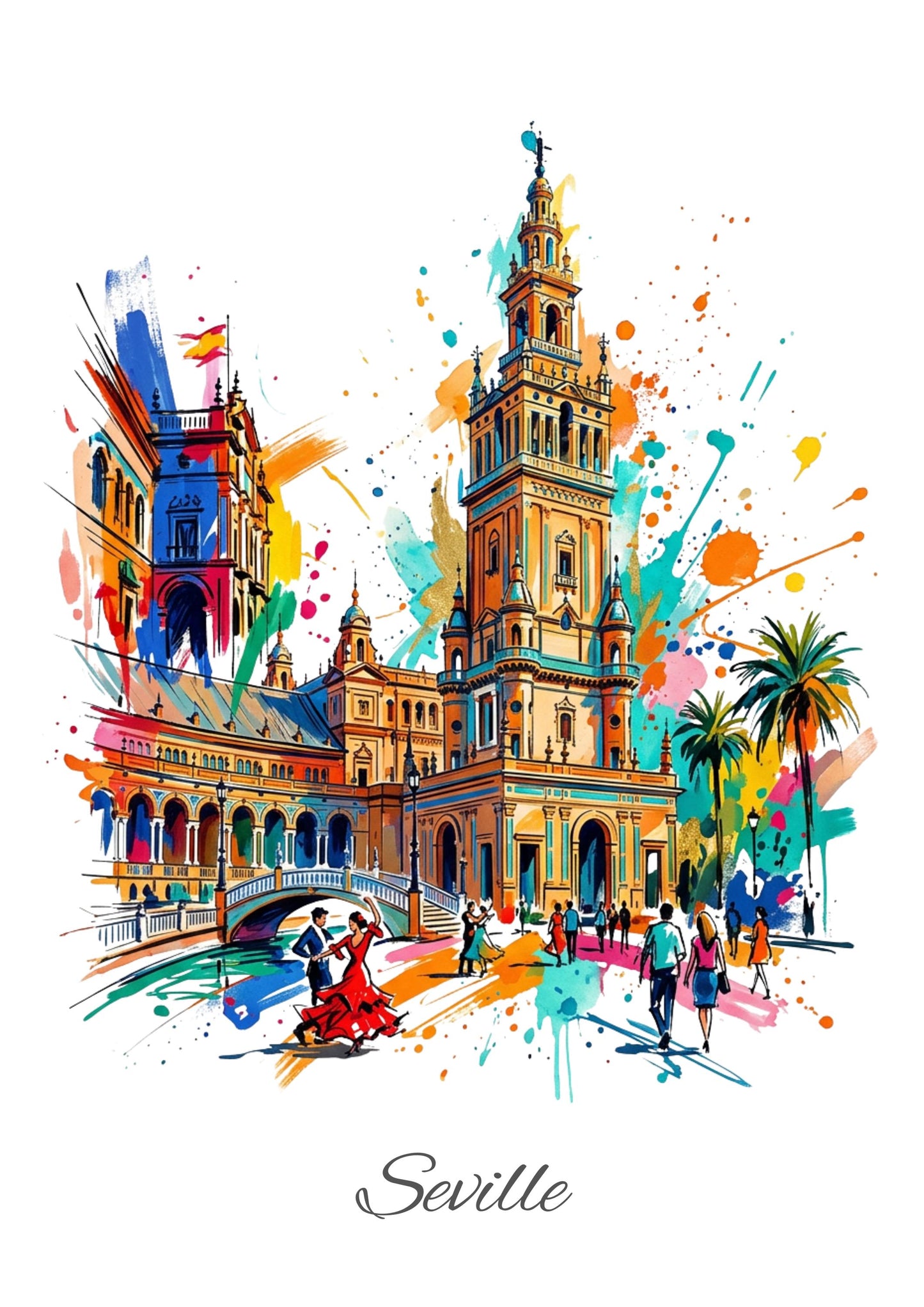 Seville Coloursplash Travel Print – Modern Spain Wall Art