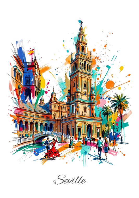 Seville Coloursplash Travel Print – Modern Spain Wall Art
