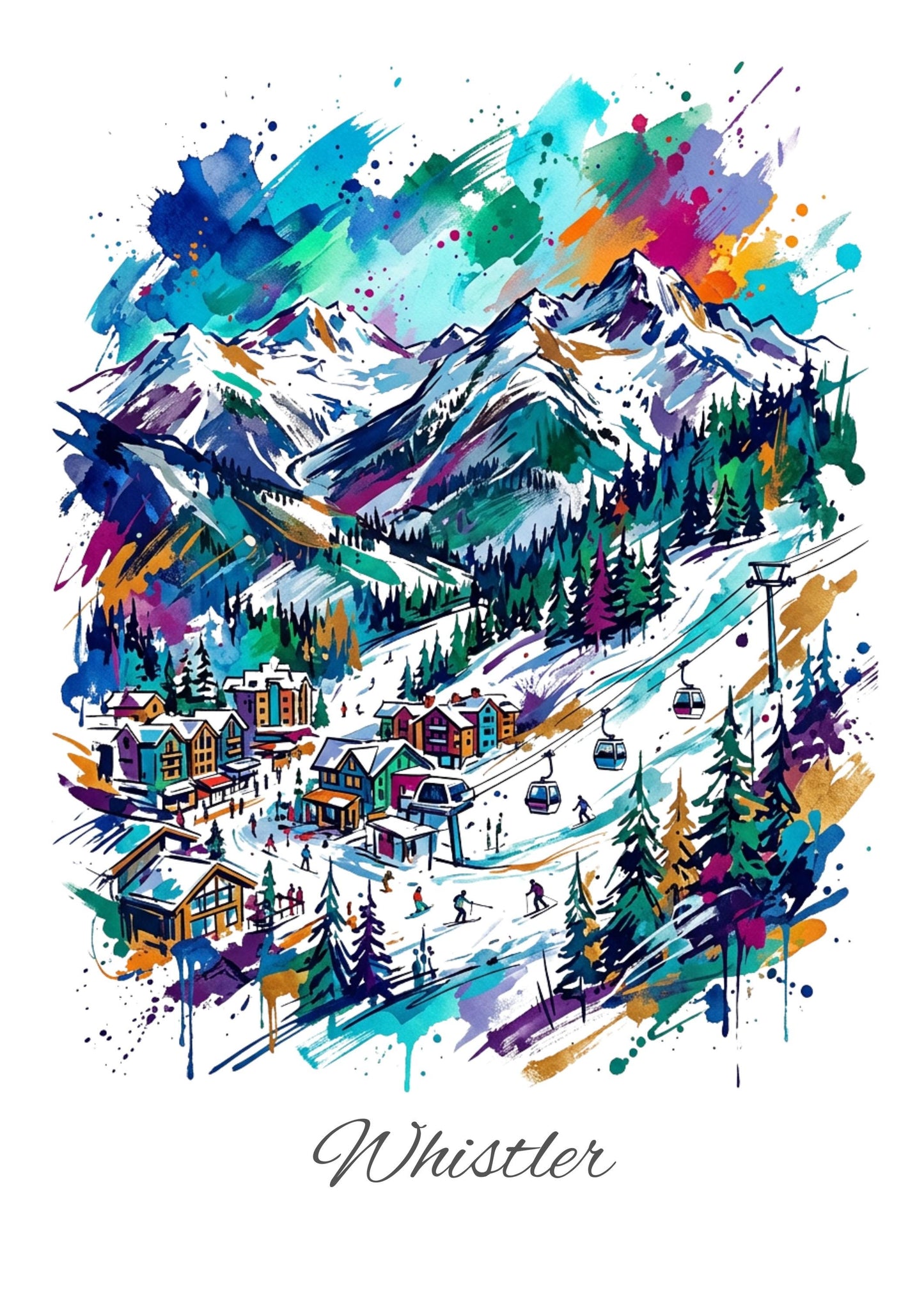 Whistler Ski Resort – Abstract Coloursplash Travel Print