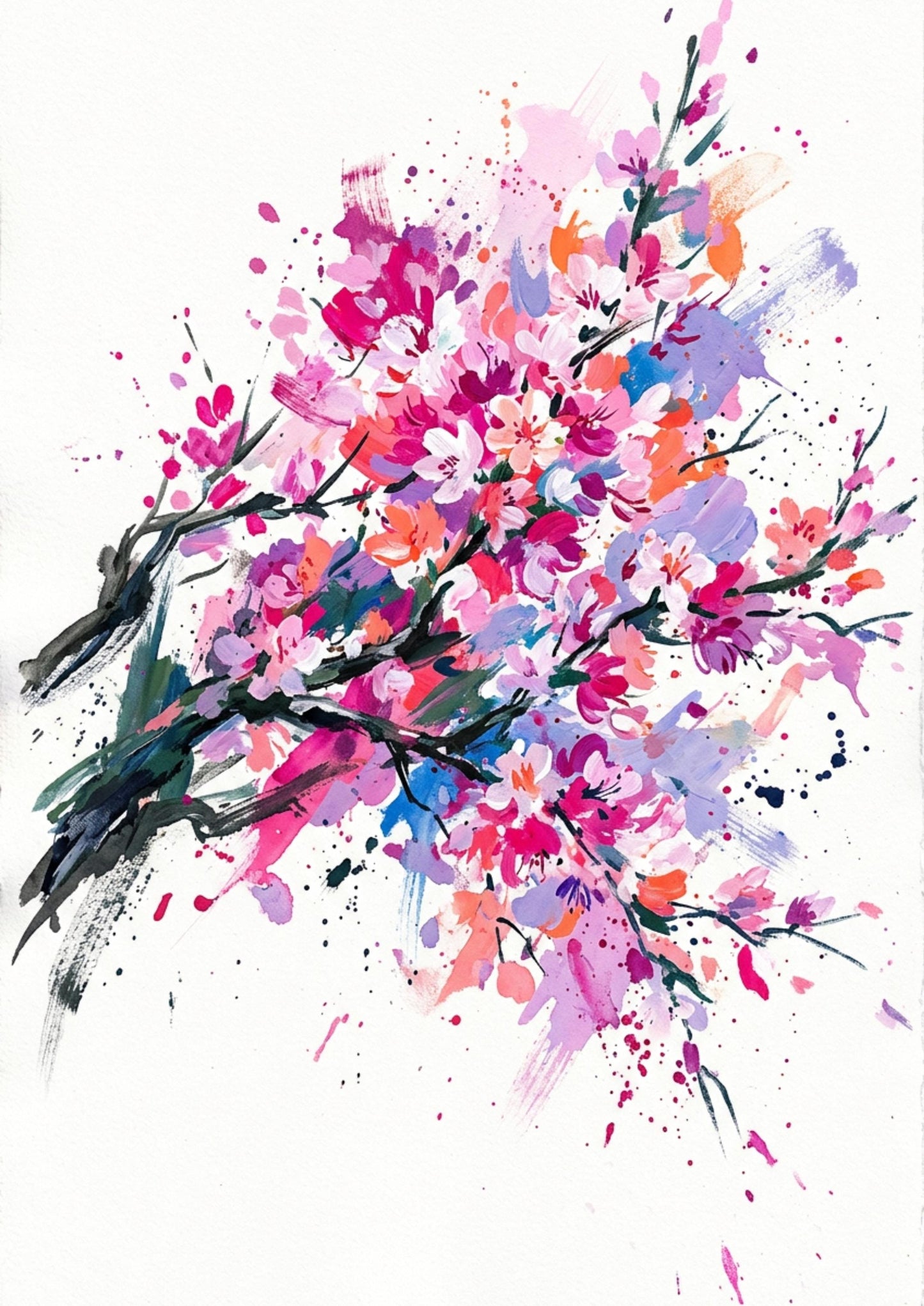 Cherry Blossom – Modern Coloursplash Floral Art Print
