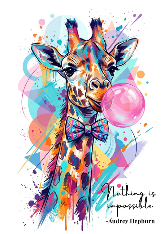 Giraffe Bubblegum Coloursplash Quote Print – Modern Inspirational Wall Art