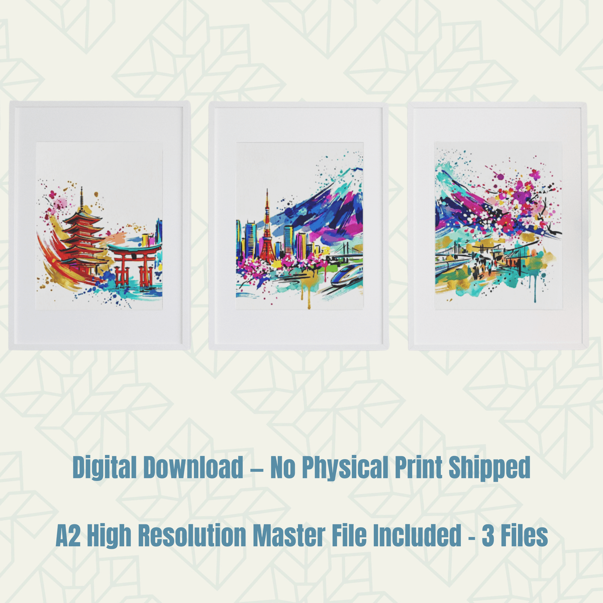Japan Triptych Art Print – Digital Download - Bella Leaf StudioDigital Art Prints