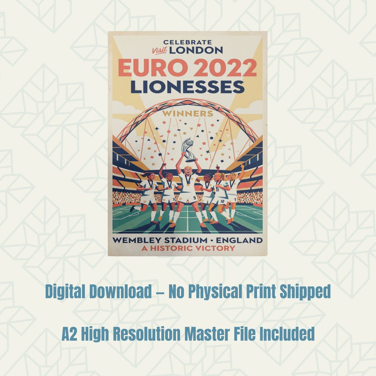 Lionesses Euro 2022 Retro Celebration Poster – Digital Download - Bella Leaf StudioDigital Art Prints