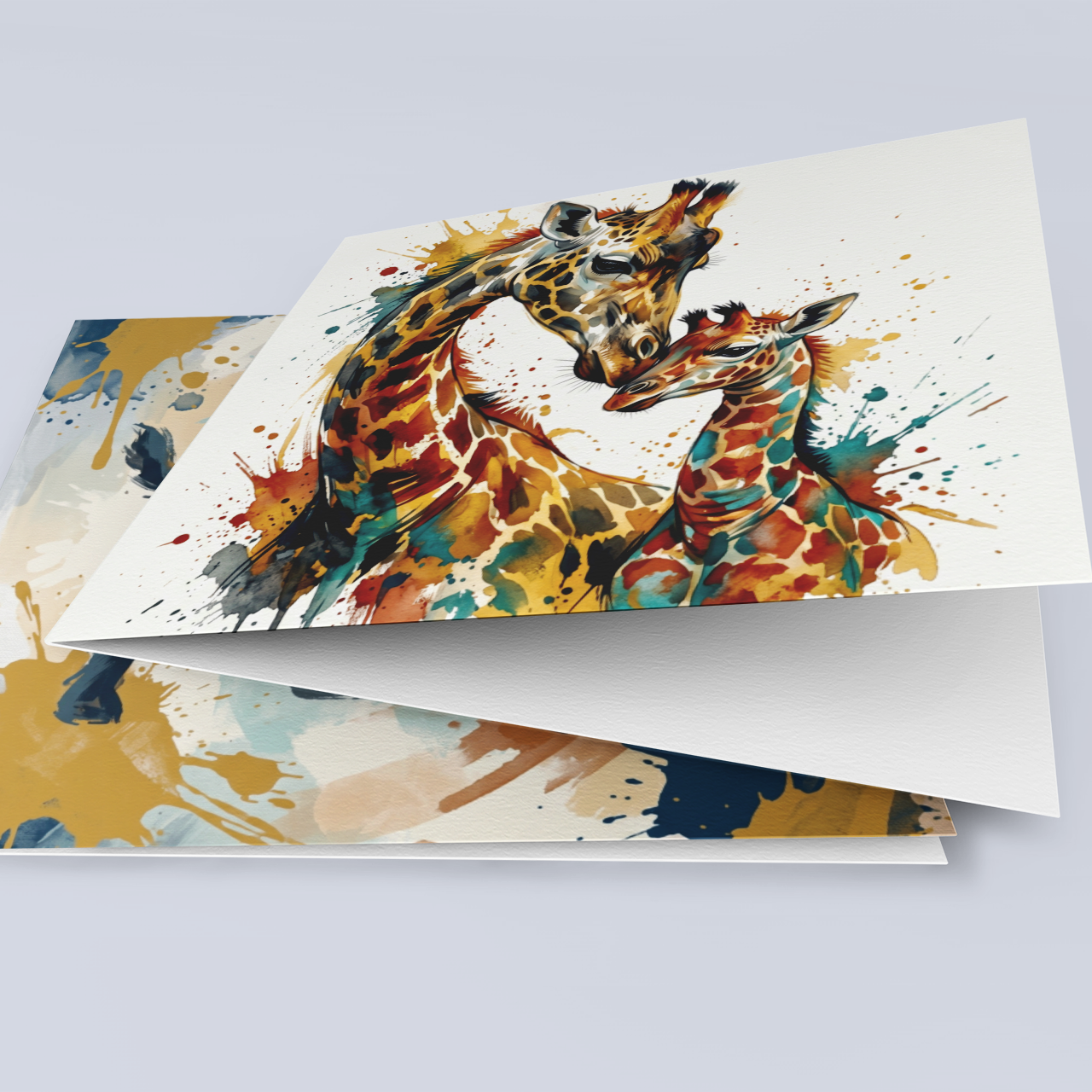 Giraffe & Calf – Fine Art Greeting Card (6×6)