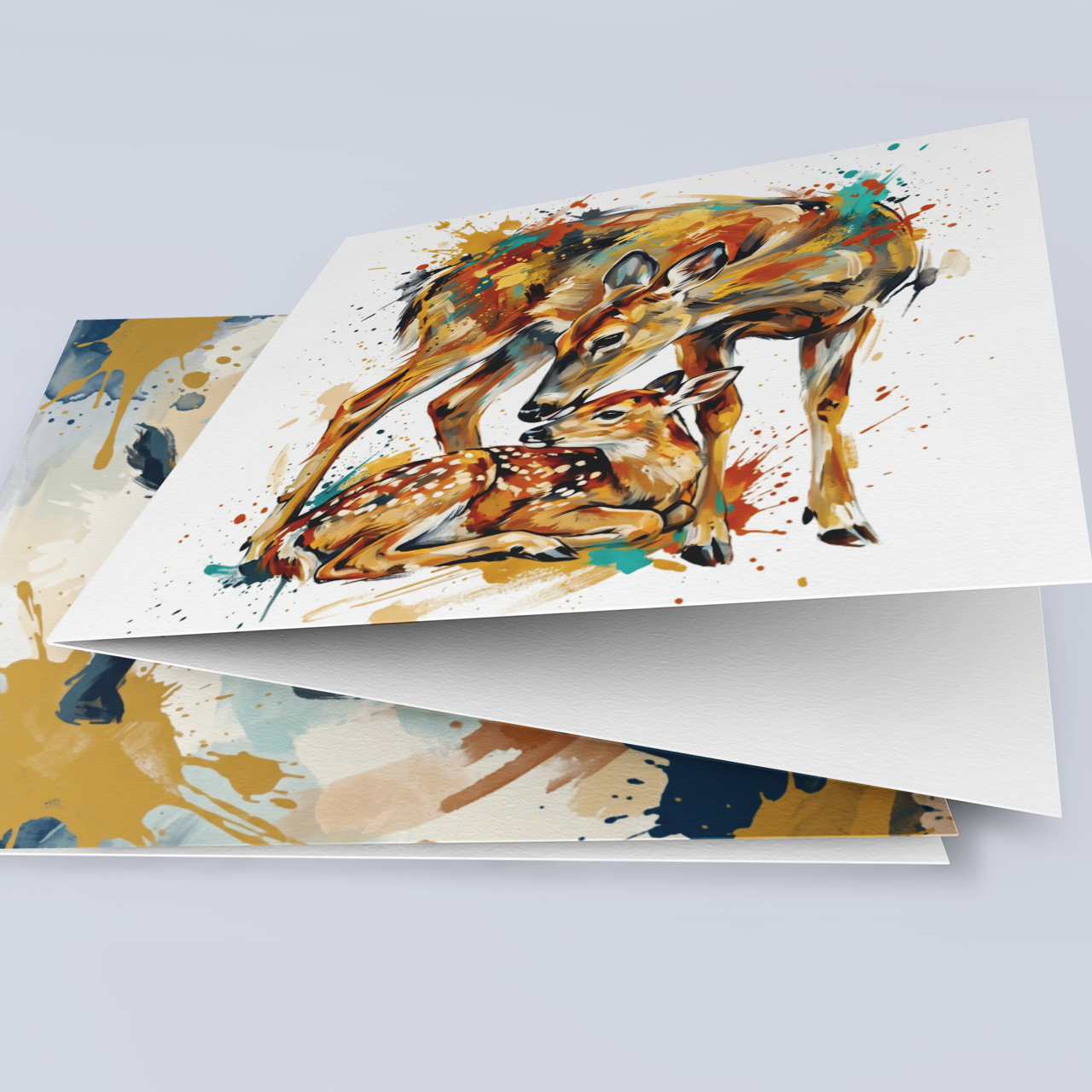 Deer & Fawn – Fine Art Greeting Card (6×6)