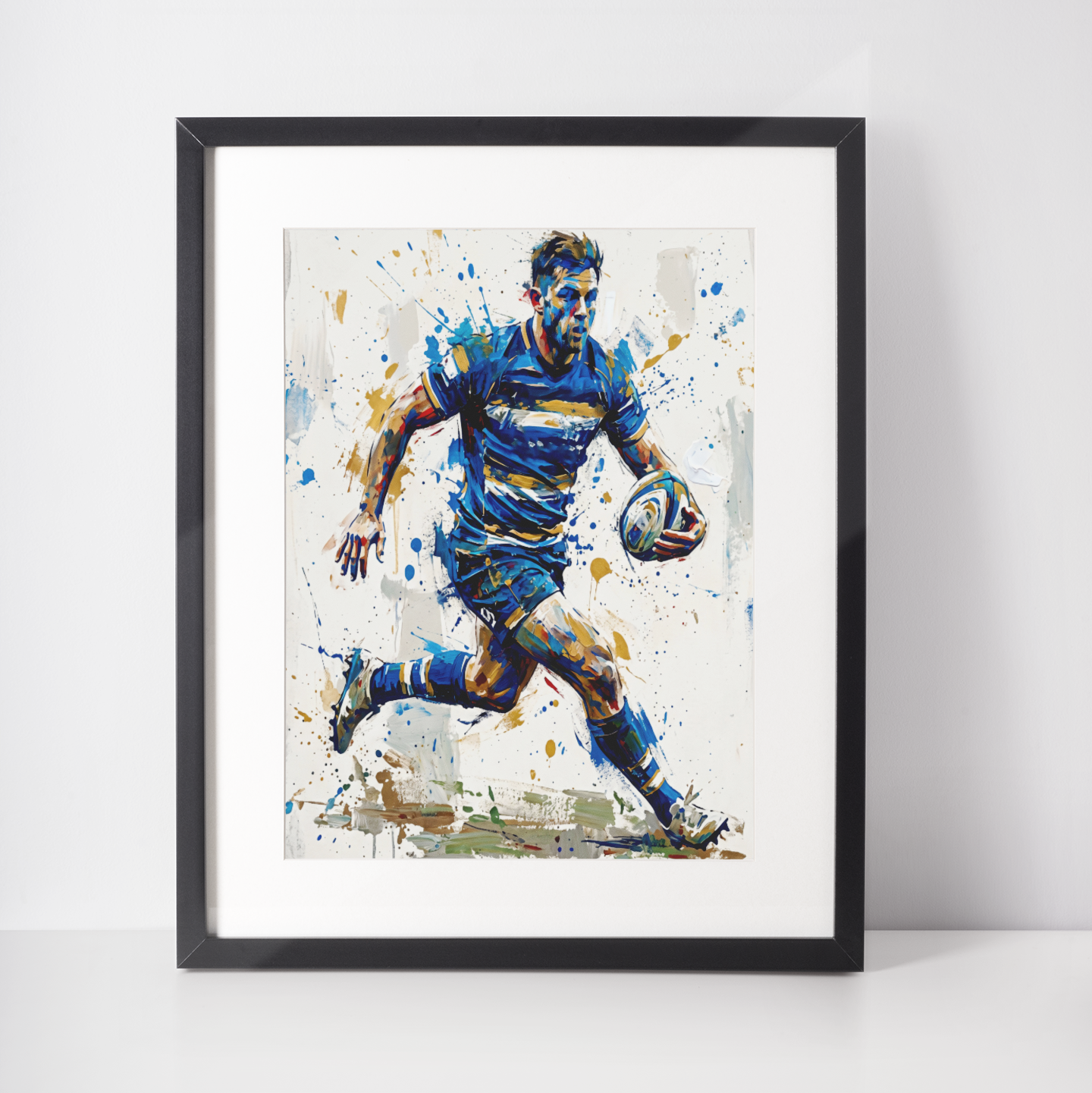 Bath Rugby Inspired Expressive Art Print – Dynamic Blue & Gold Sports Wall Art