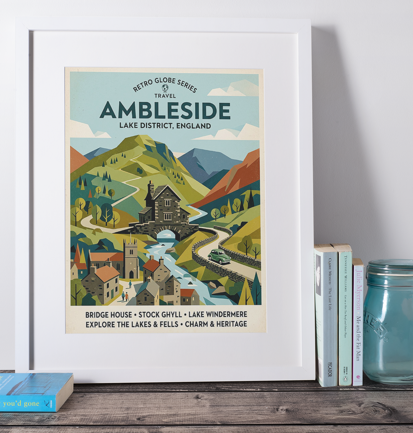 Ambleside Lake District Art Print – Retro Vintage Travel Poster
