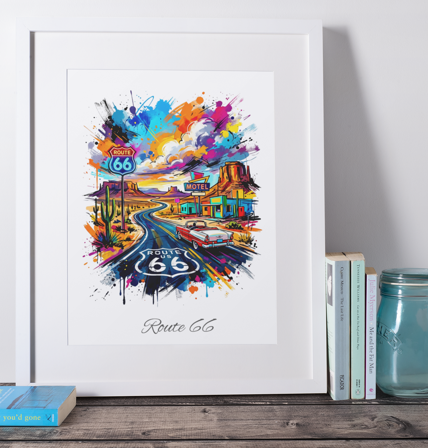 Route 66 Coloursplash Travel Print – Modern Americana Wall Art