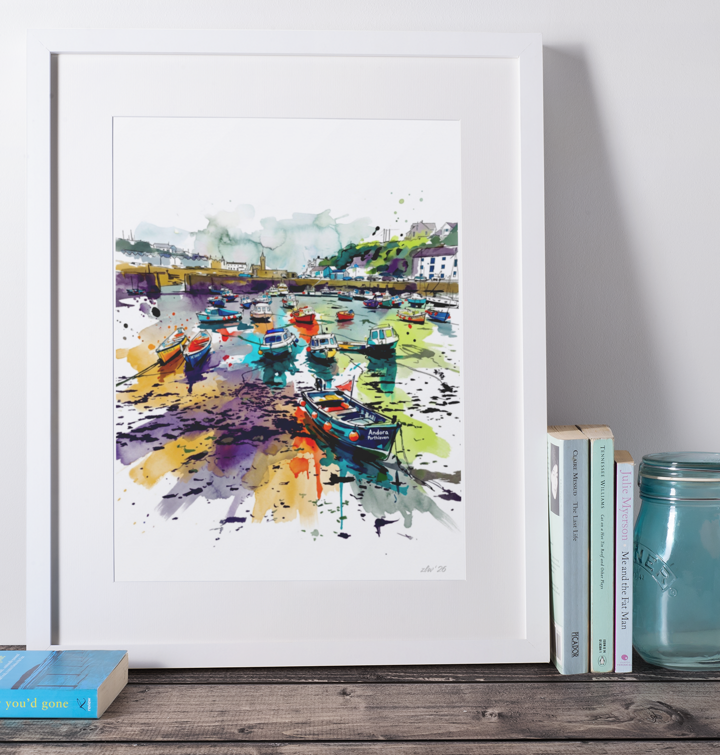 Porthleven Harbour Coloursplash Coastal Print – Modern Nautical Wall Art
