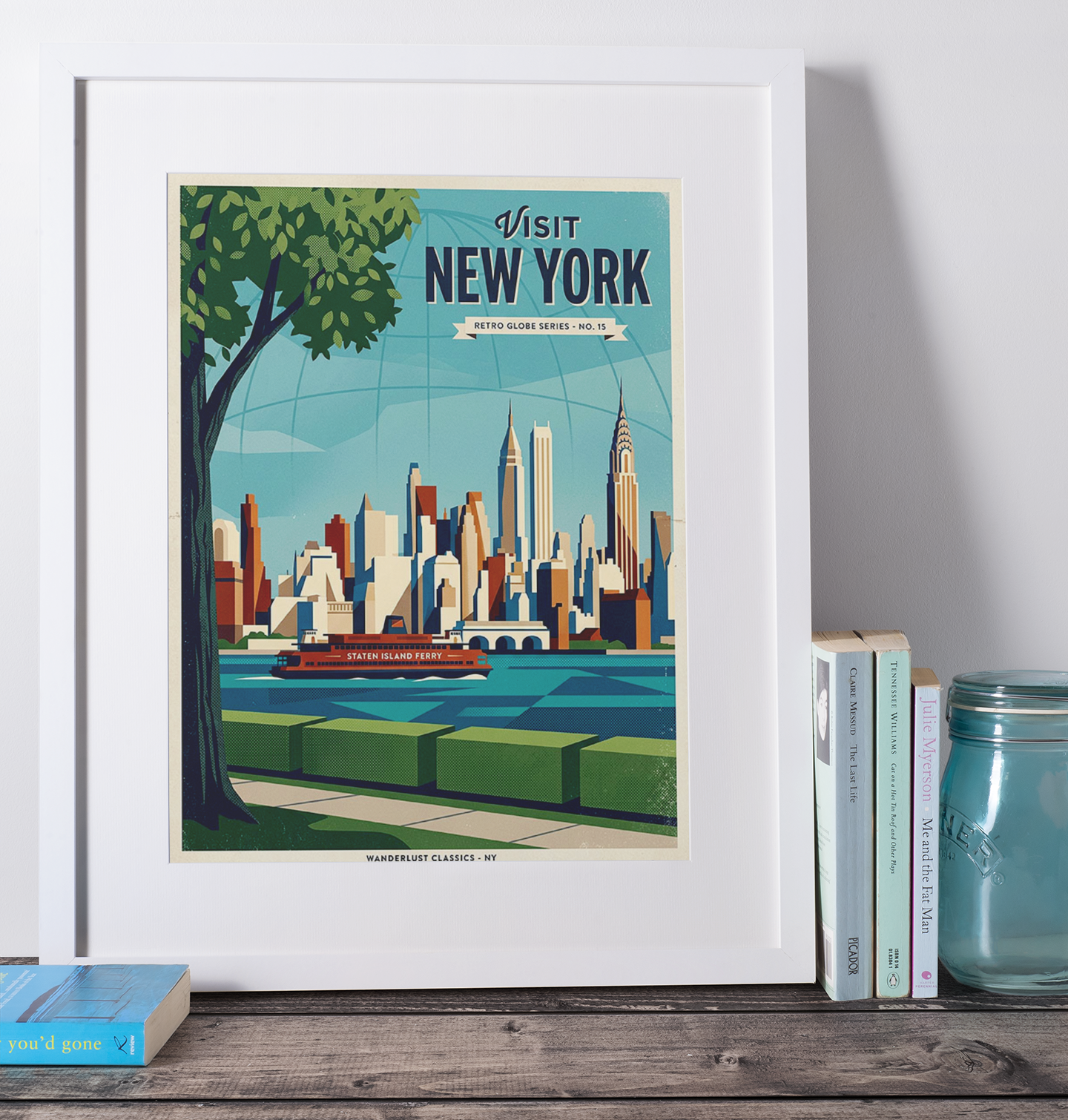 New York Retro Travel Print – Mid‑Century Skyline Wall Art