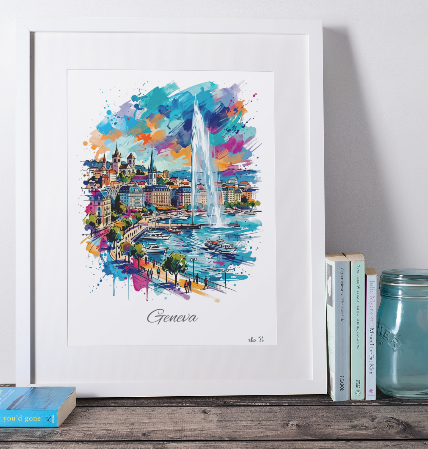 Geneva Coloursplash Travel Print – Modern Switzerland Wall Art