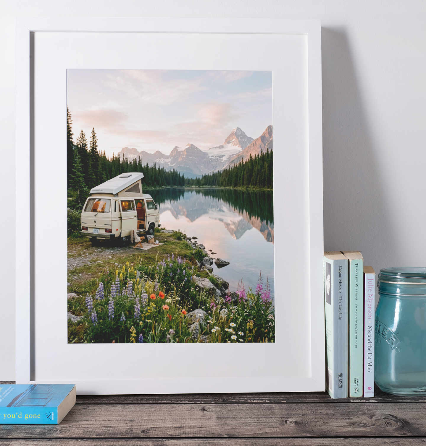 Mountain Lake Camper Van – Wildflower Adventure Print