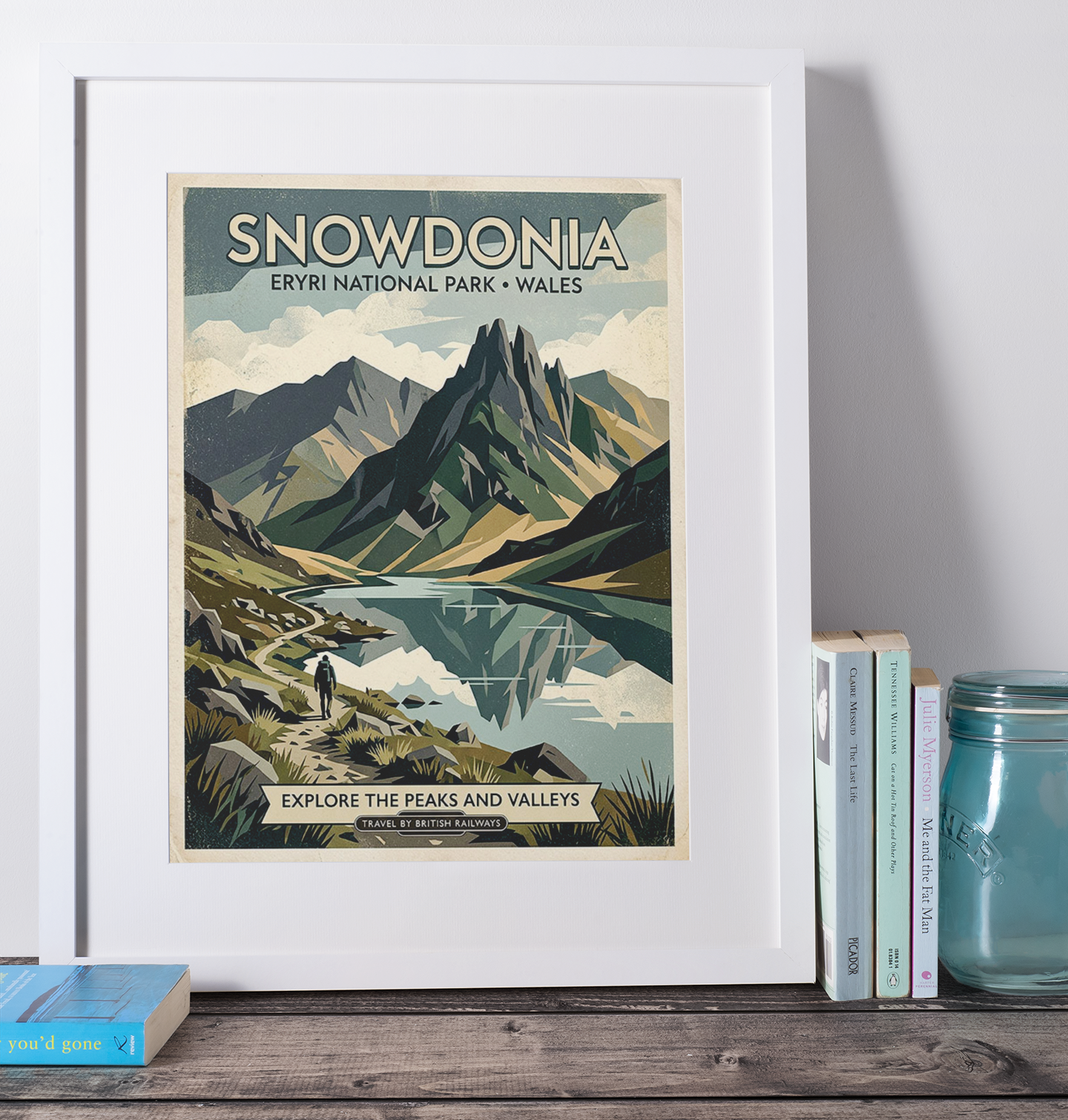 Snowdonia Eryri National Park Art Print – Vintage‑Style Mountain Travel Poster