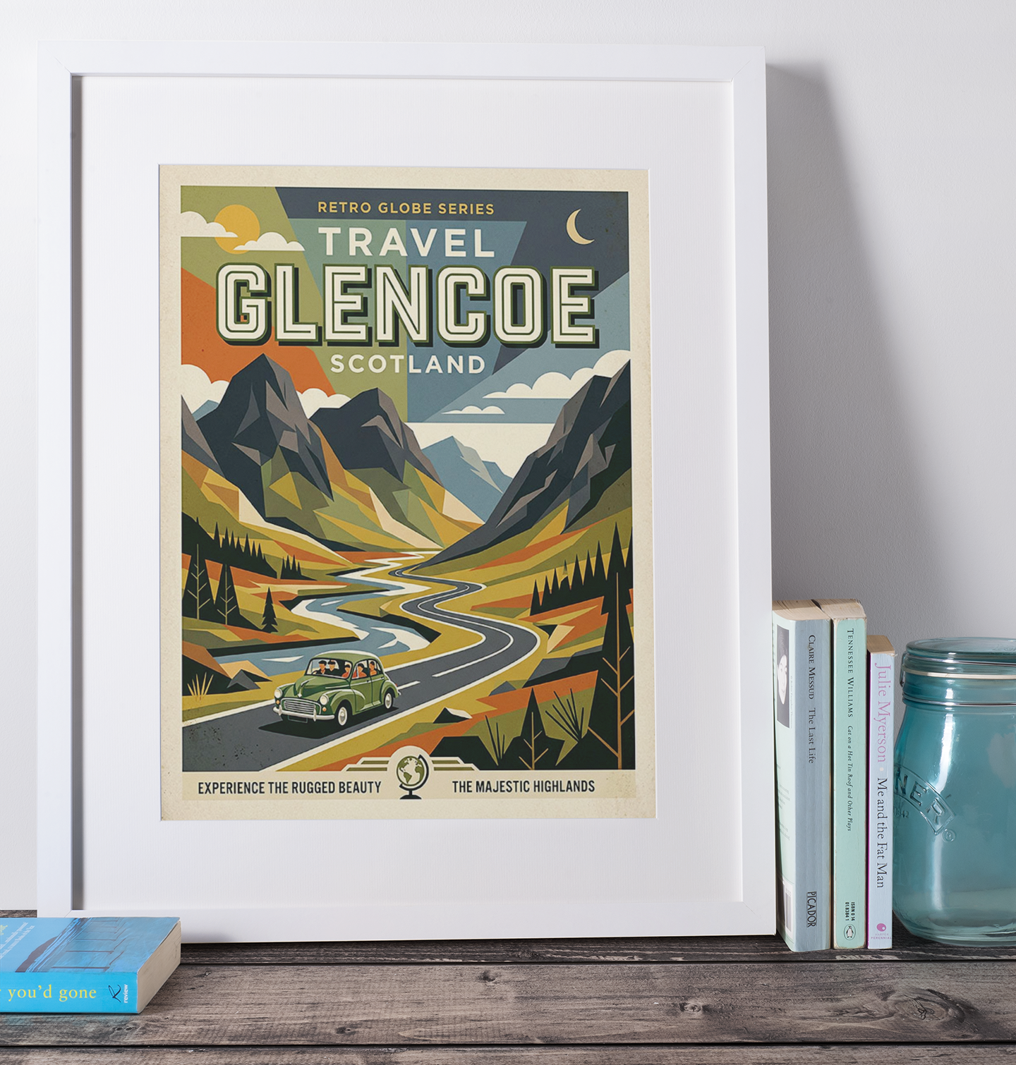 Glencoe Retro Travel Print – Mid‑Century Scottish Highlands Wall Art