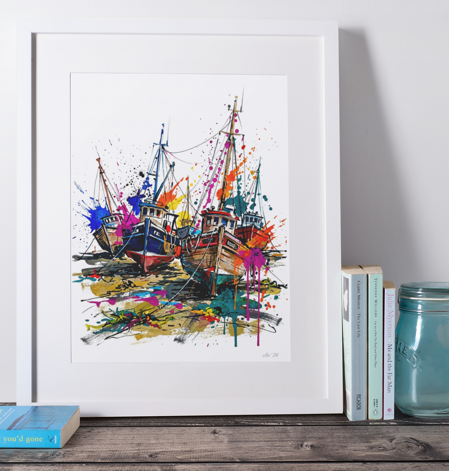 Fishing Boats Coloursplash Coastal Print – Modern Nautical Wall Art