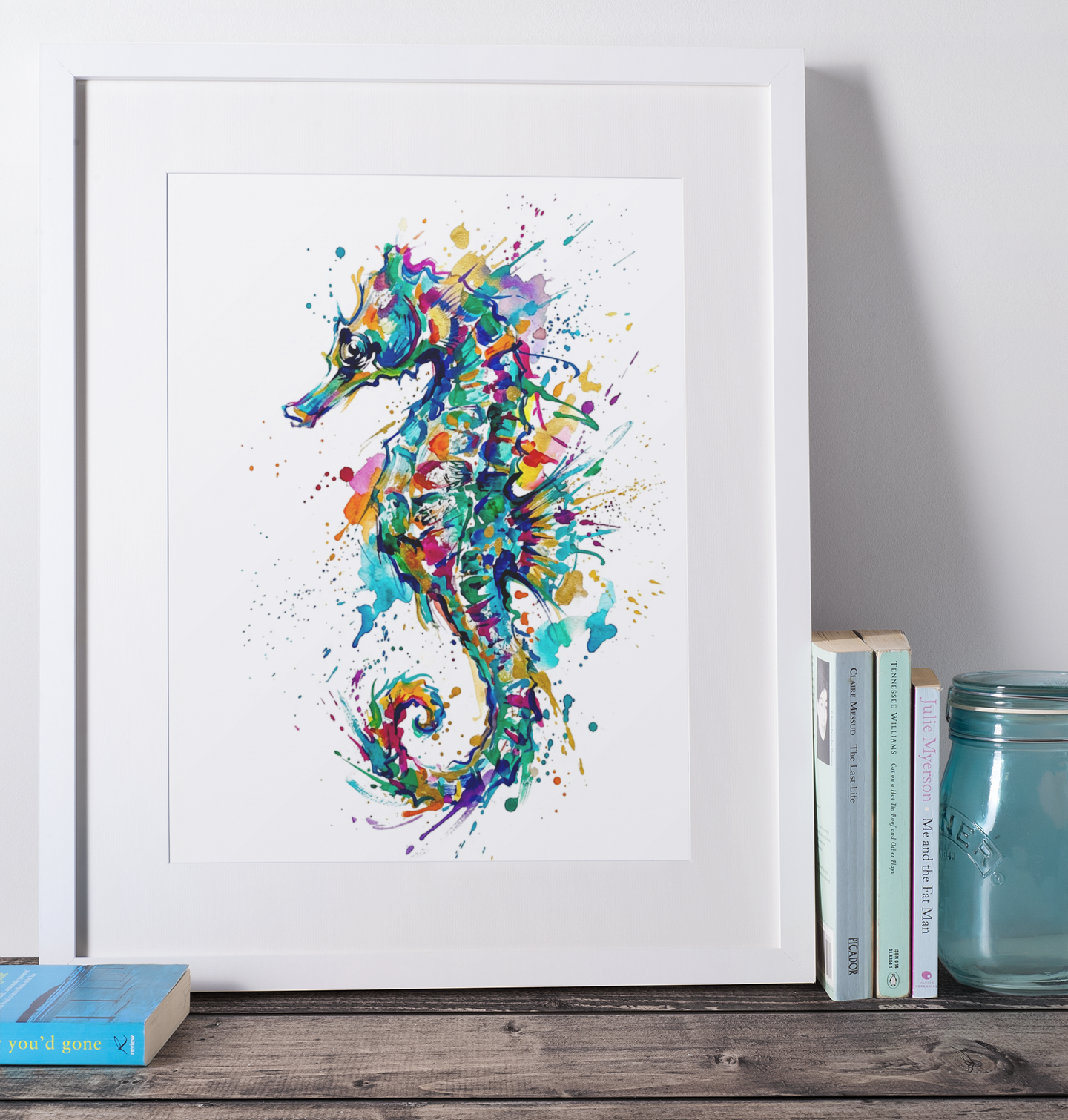 Expressive Coloursplash Seahorse Print – Contemporary Coastal Wall Art