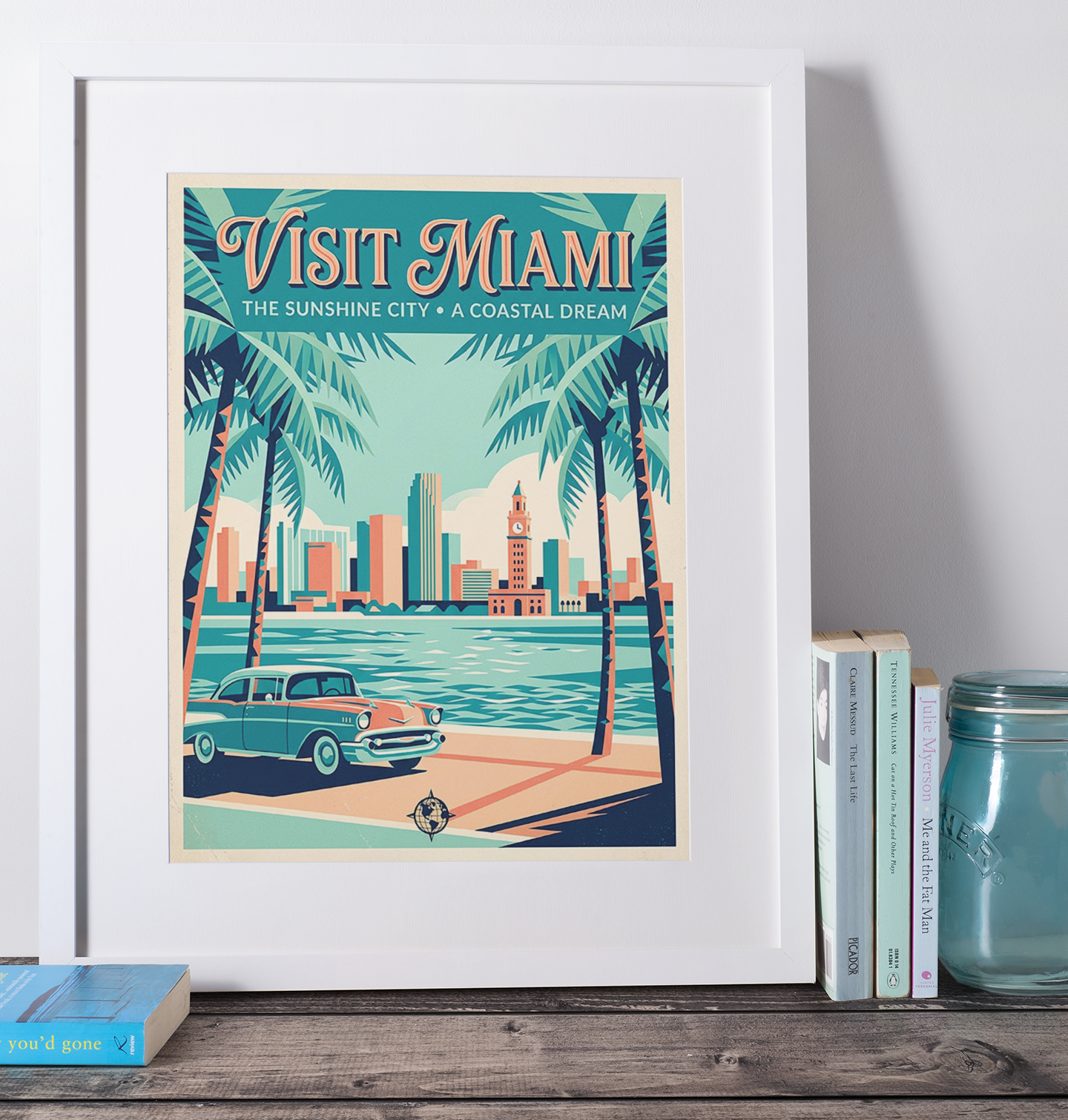 Miami Retro Travel Print – Mid‑Century Coastal Wall Art