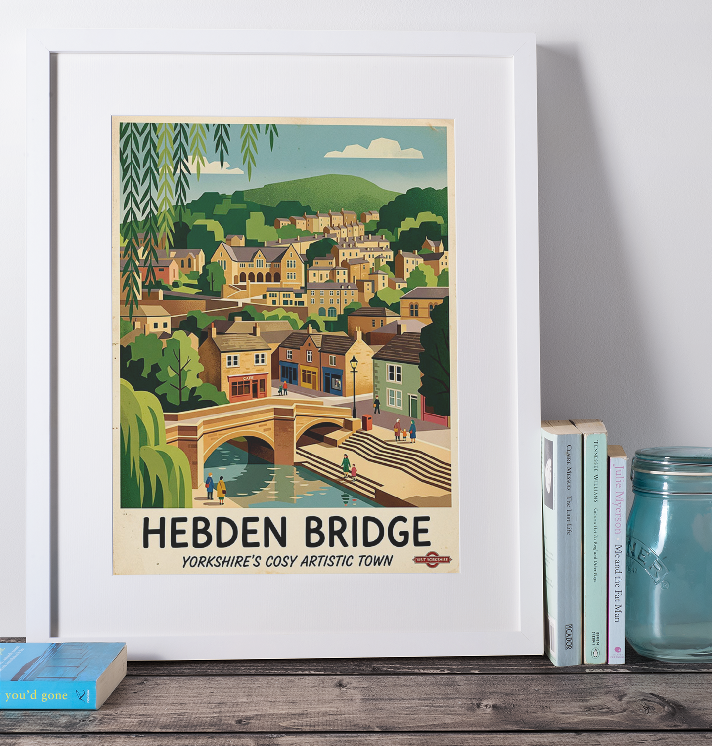 Hebden Bridge Art Print – Vintage‑Style Yorkshire Travel Poster