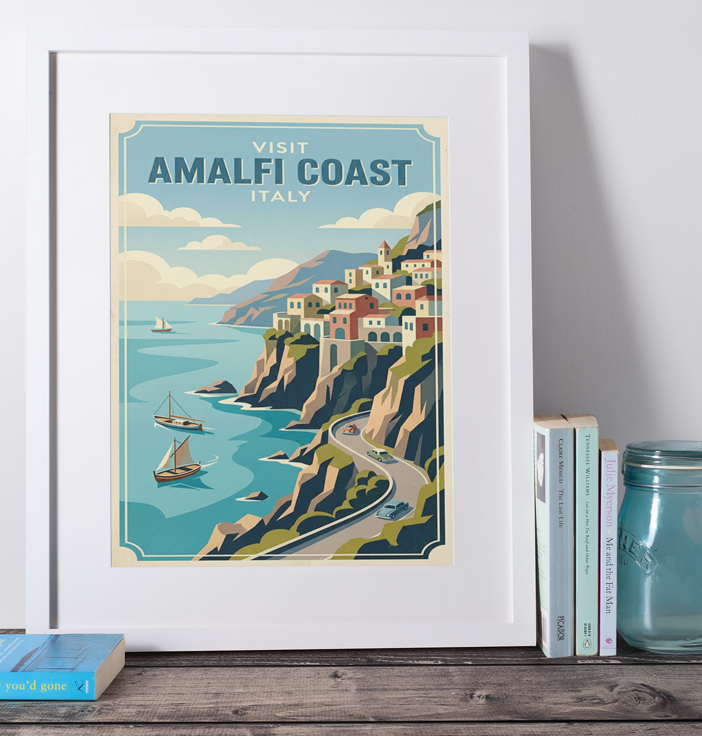 Amalfi Coast Italy Art Print – Vintage‑Style Coastal Travel Poster