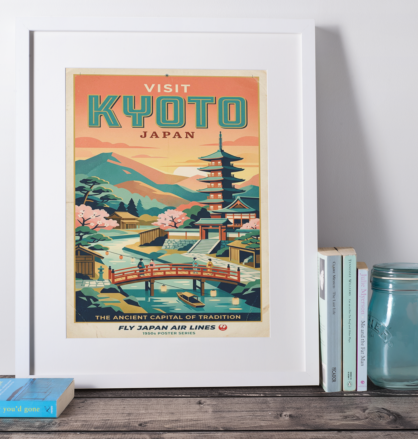 Kyoto Japan Art Print – Retro Mid‑Century Travel Poster