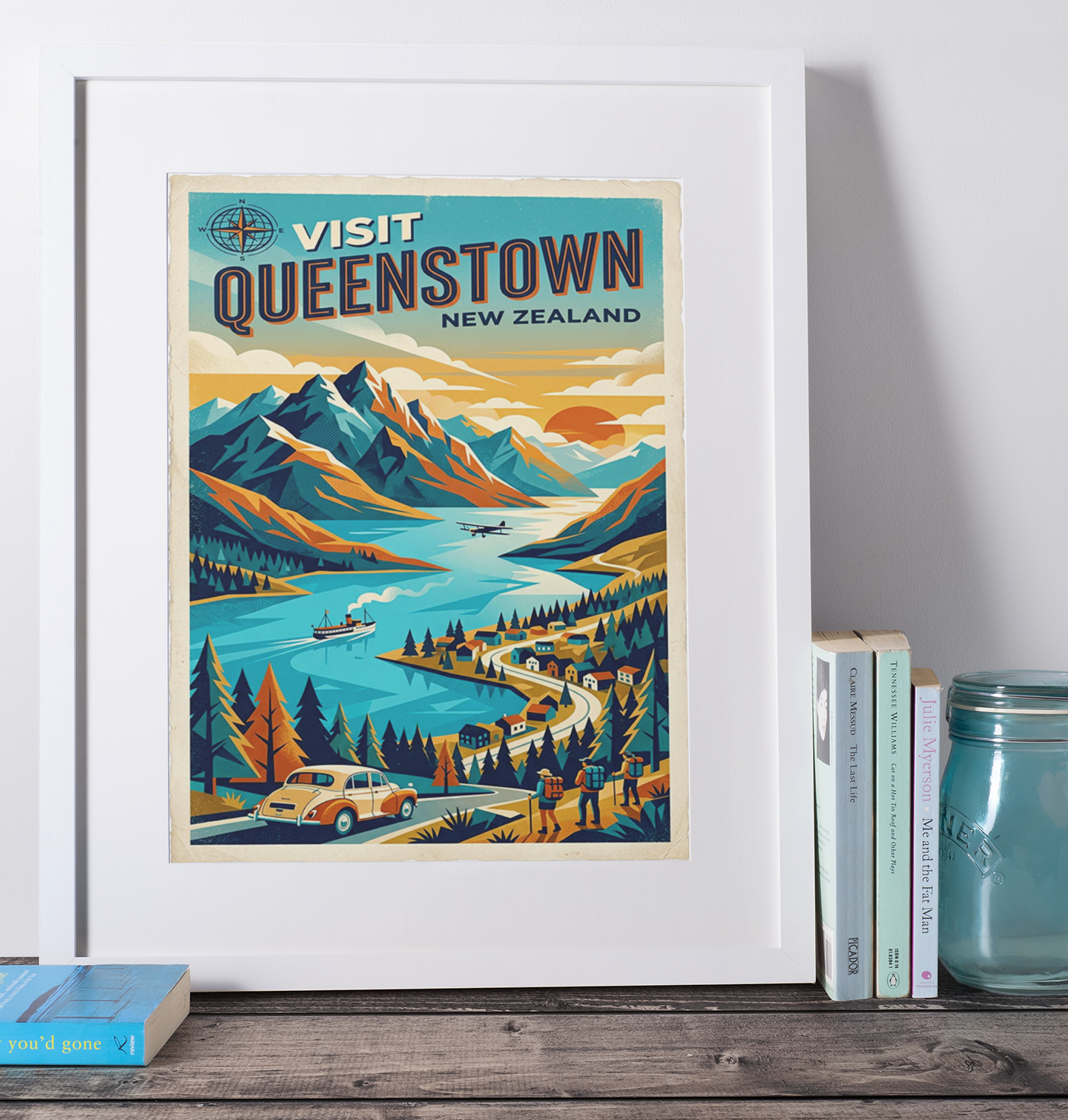 Queenstown New Zealand Travel Poster – Vintage Adventure Wall Art