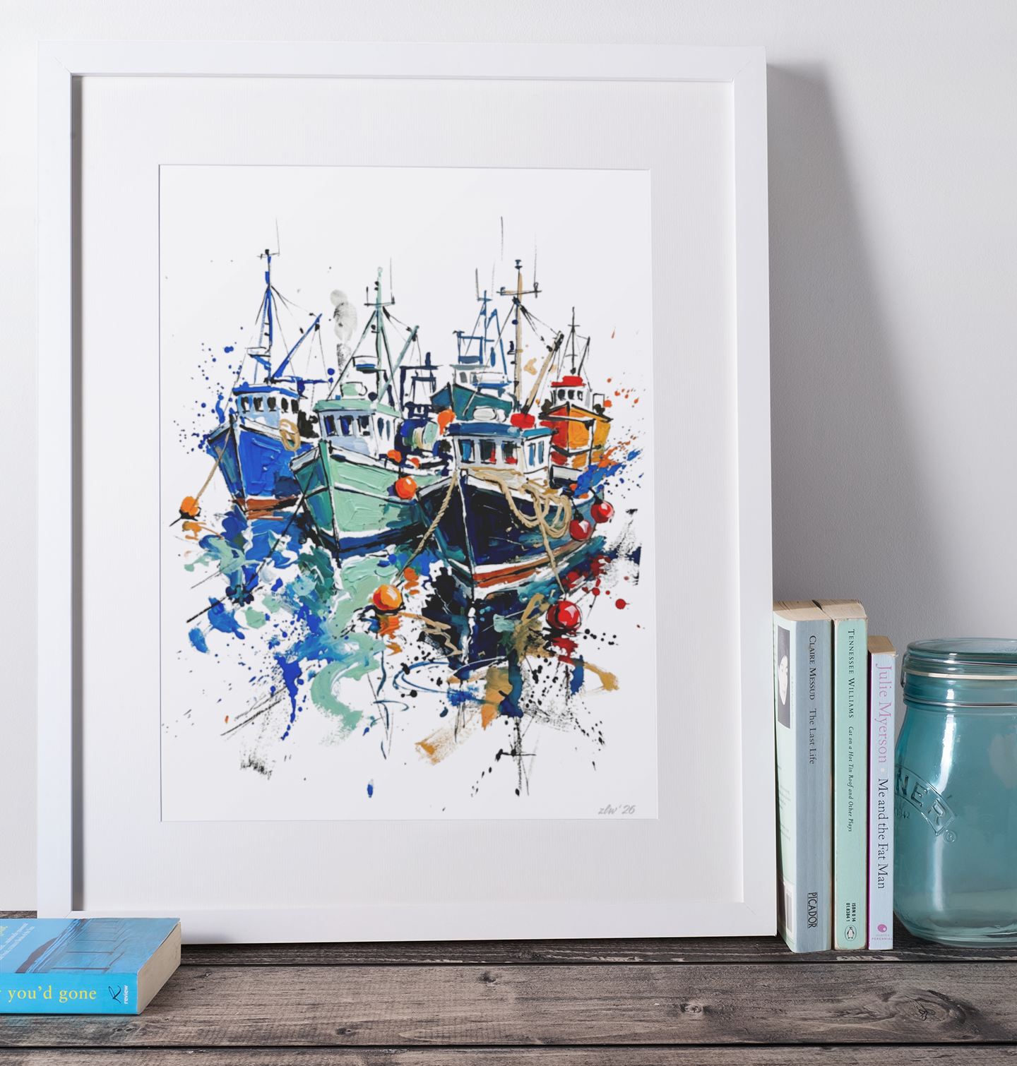 Harbour Fishing Boats Coloursplash Coastal Print – Modern Nautical Wall Art