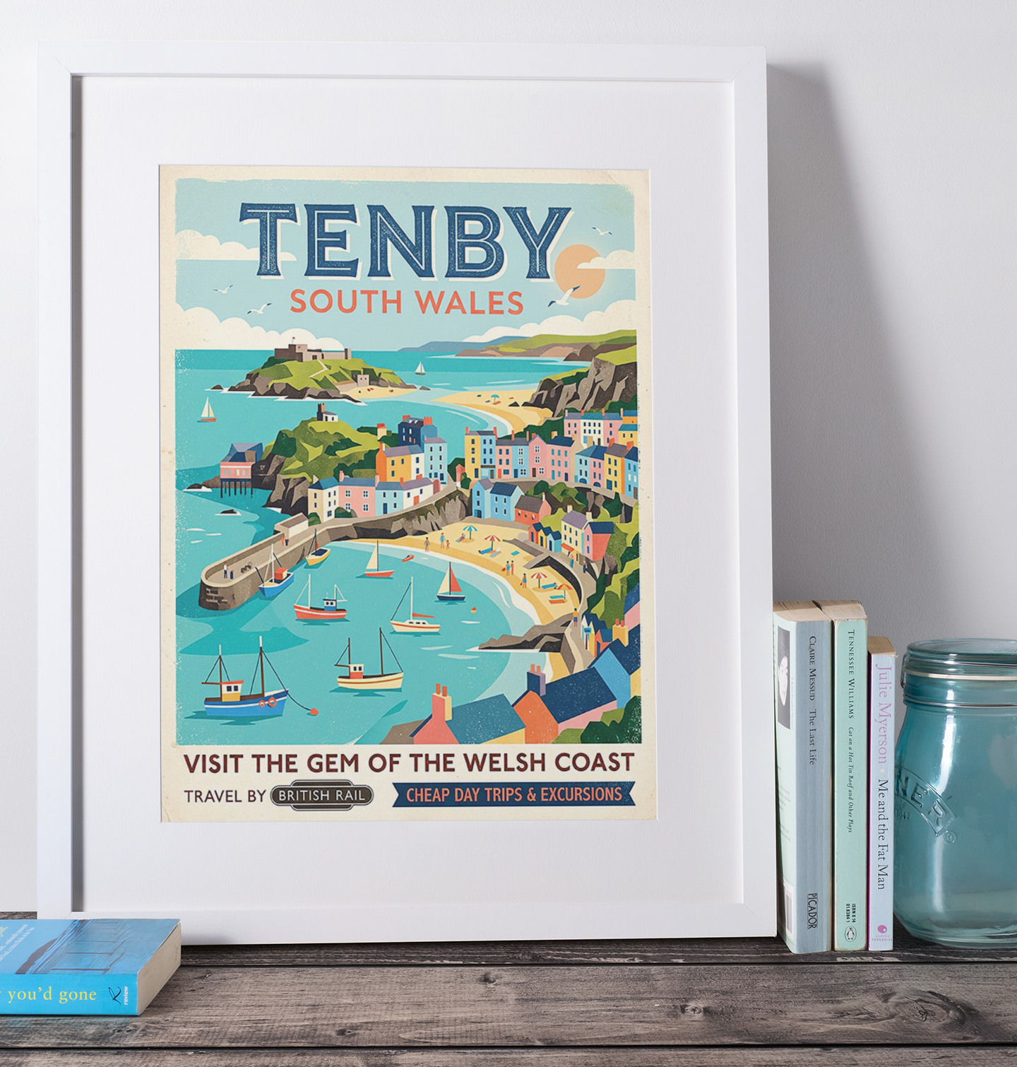 Tenby South Wales Art Print – Vintage‑Style Coastal Travel Poster