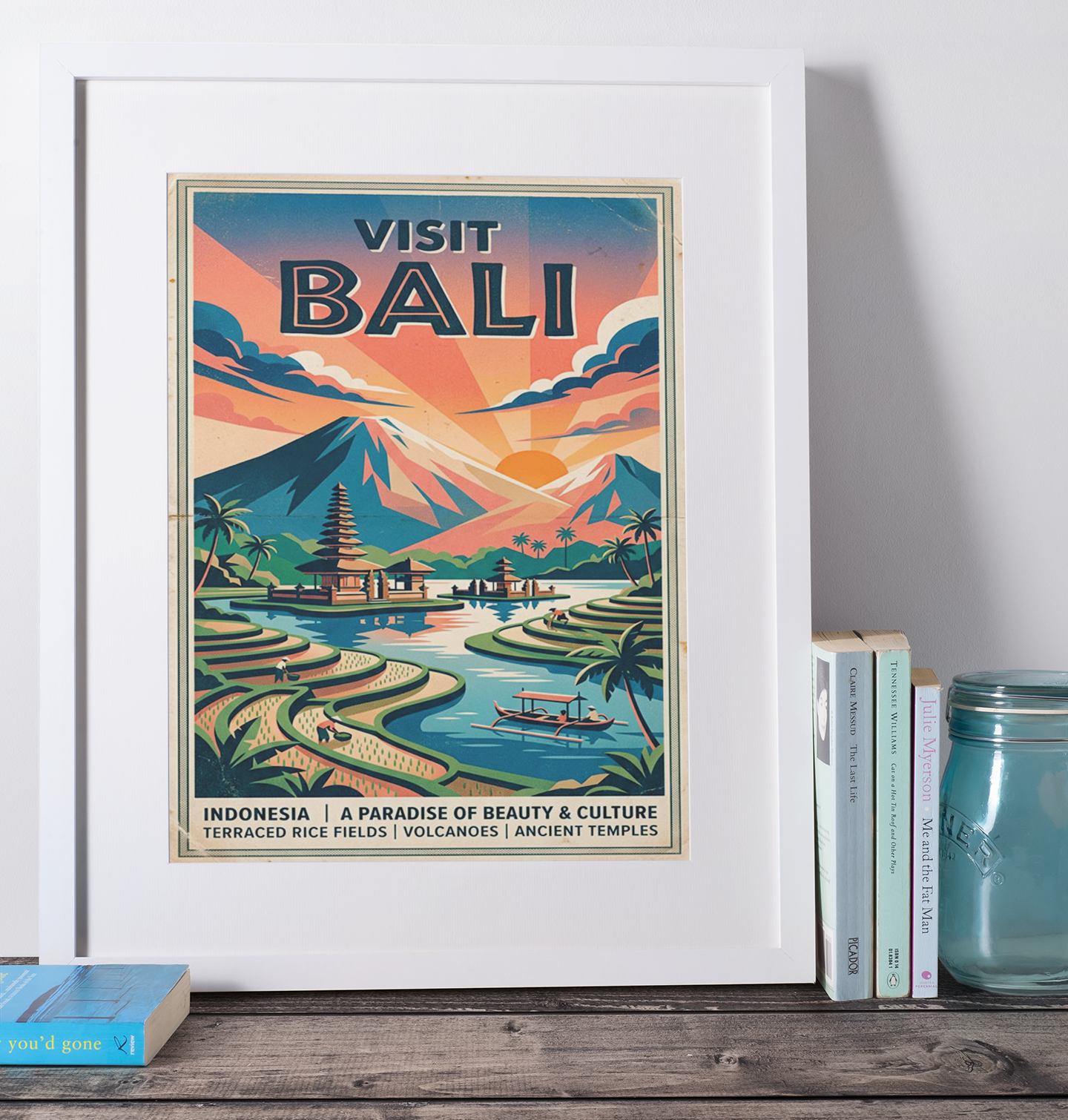 Bali Retro Travel Print – Mid‑Century Tropical Wall Art