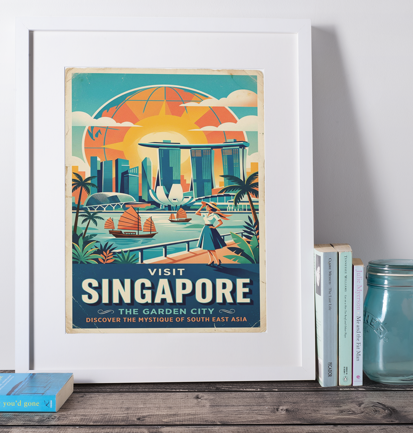 Singapore Retro Travel Print – Mid‑Century Modern Skyline Wall Art